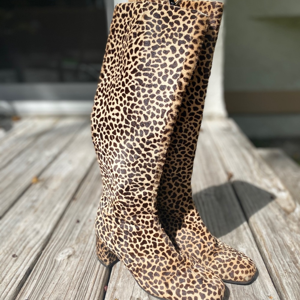 Leopard knee length boots